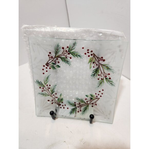 Yankee Candle Frosted Pine Glass Square Plate Candle Tray - Picture 4 of 8